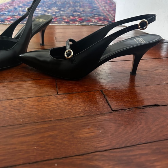 J Crew Slingback Black Leather Size 9 Kittenheels - Picture 2 of 7